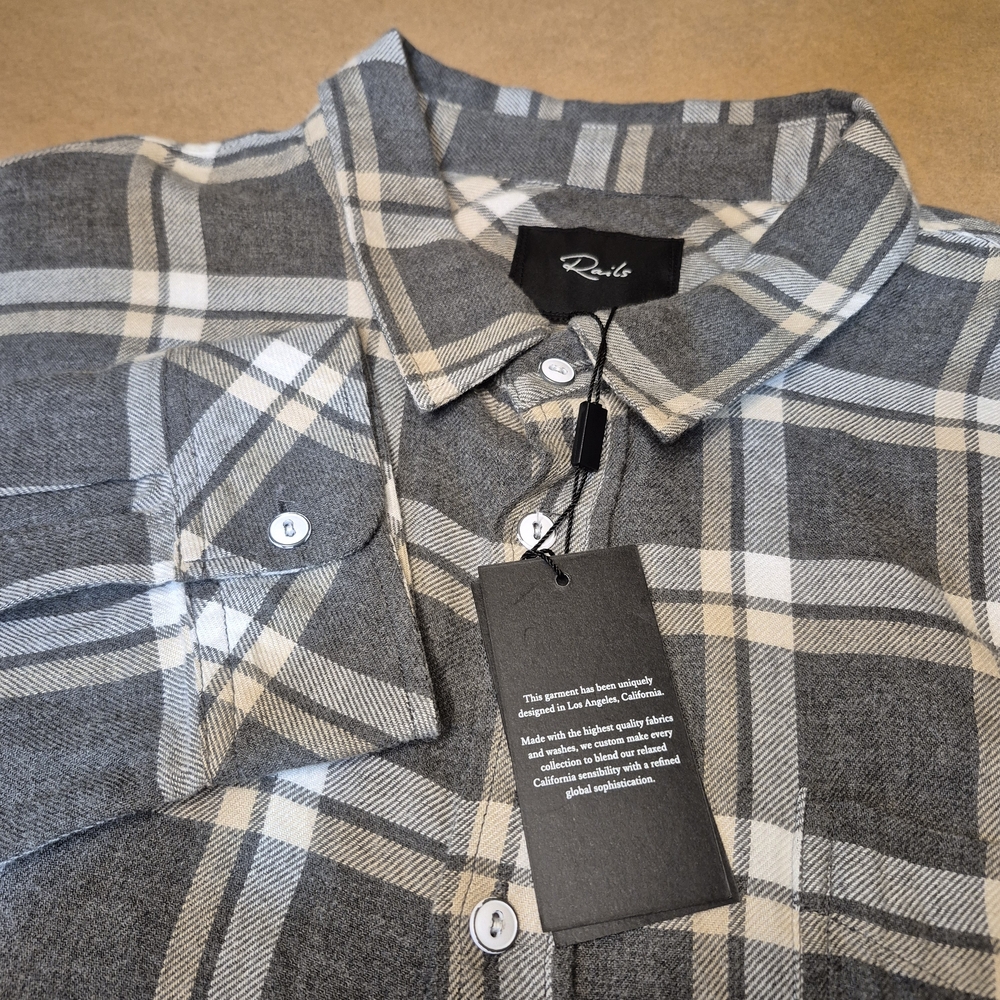 Rails Gray and Cream Plaid Men's Shirt Thin Flannel - SOFT! 2597/380